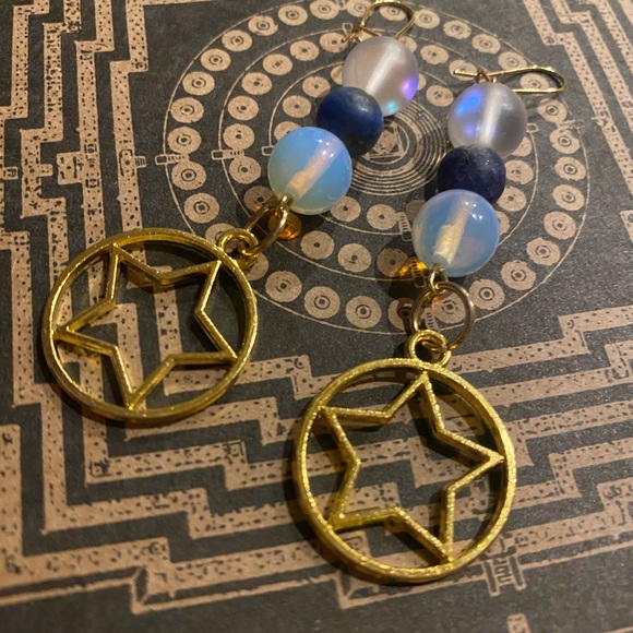 Moonstone Mermaid Glass & Lapis Lazuli Stars - Picture 4 of 4